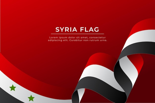 Plik wektorowy projekt flagi syrii syryjska flaga falista na czerwonym tle realistyczne macha transparentem wstążki