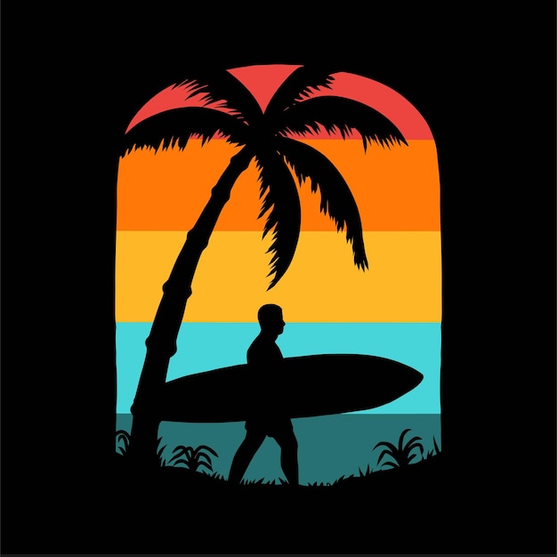 Projekt graficzny koszulki surfingowej letniej plaży