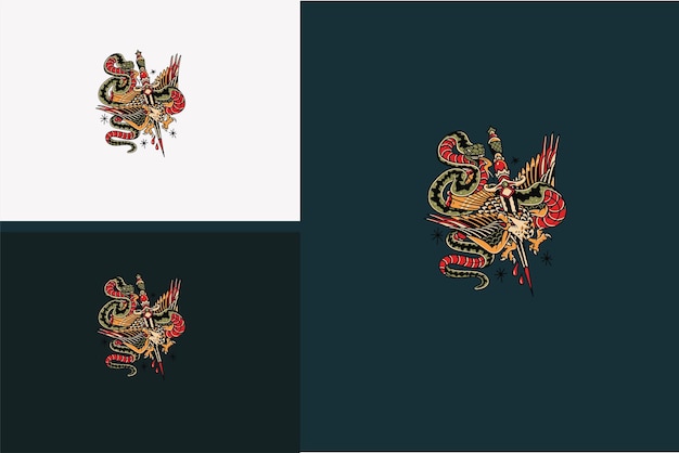 Projekt graficzny wektora orła i węża