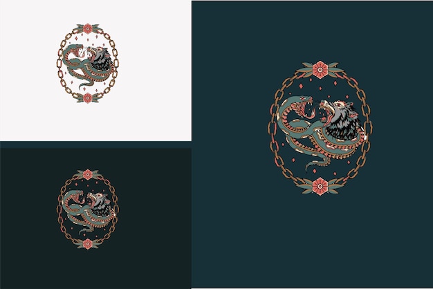 Projekt graficzny wektora wilka i węża