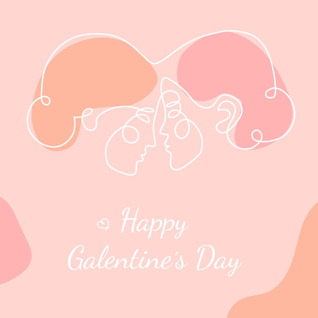 Projekt Happy Galentines Day Z Dwiema Twarzami Kobiet Abstrakcyjnymi Jednym Portretem Linii Ciągłej