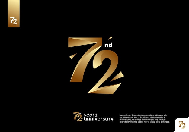 Projekt Ikony Złotego Logo Numer 72, Numer Logo 72. Urodziny, 72. Rocznica.