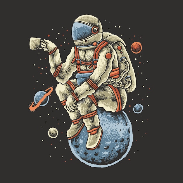 projekt ilustracji astronautów kawy