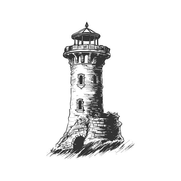 Plik wektorowy projekt ilustracji wektorowej w stylu ręcznie rysowanego grawerowania latarni morskiej
