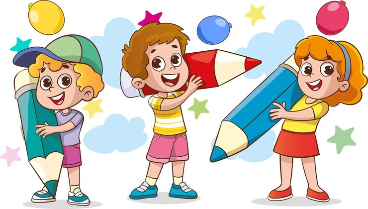 projekt ilustracji wektorowych edukacji dzieciwektorowe ilustracje uroczych dzieci z kolorowymi kredkami