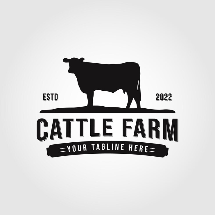 Projekt ilustracji wektorowych logo farmy krów bydła w stylu vintage