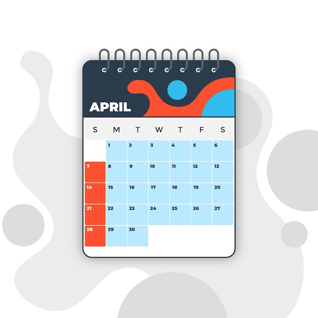 Projekt ilustracji wektorowych nowoczesny kolorowy kalendarz kwietnia