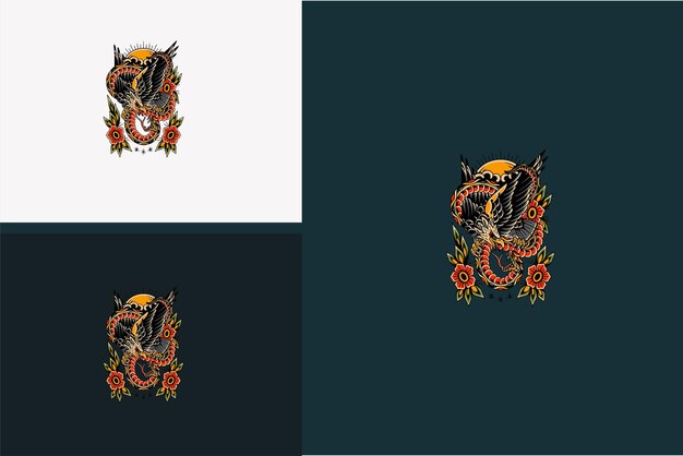 Projekt ilustracji wektorowych orzeł i wąż