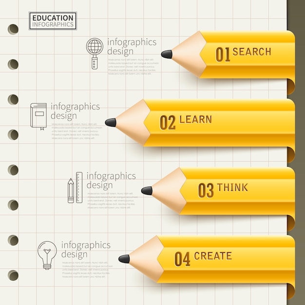 Projekt Infografiki Edukacji Z żółtym Ołówkiem I Papierowymi Elementami