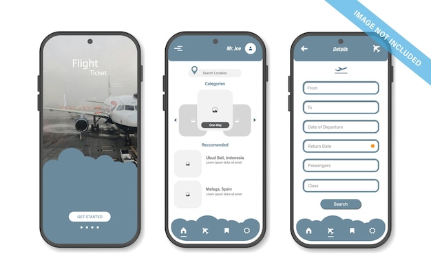 Plik wektorowy projekt interfejsu ekranów aplikacji podróżniczych