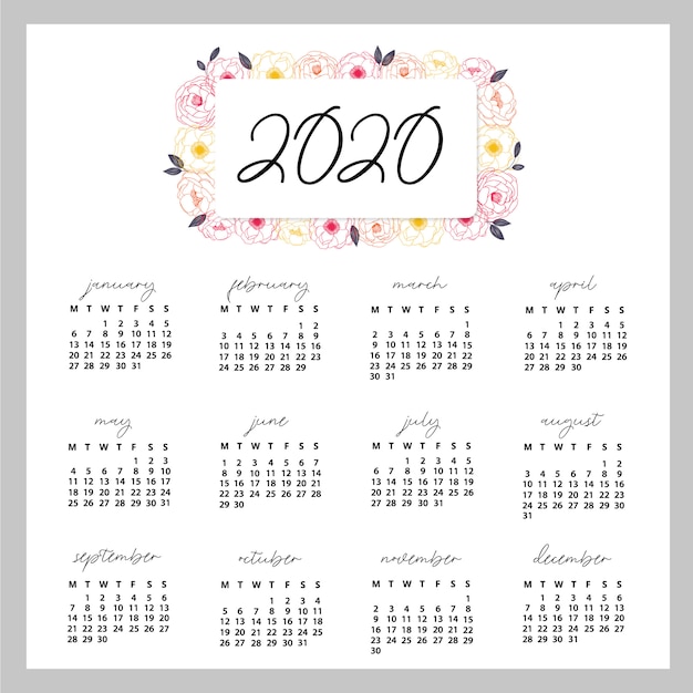 Projekt Kalendarza 2020 Gotowy Do Wydrukowania