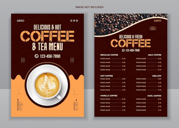 Projekt karty menu w kawiarni i projekt ulotki kawy