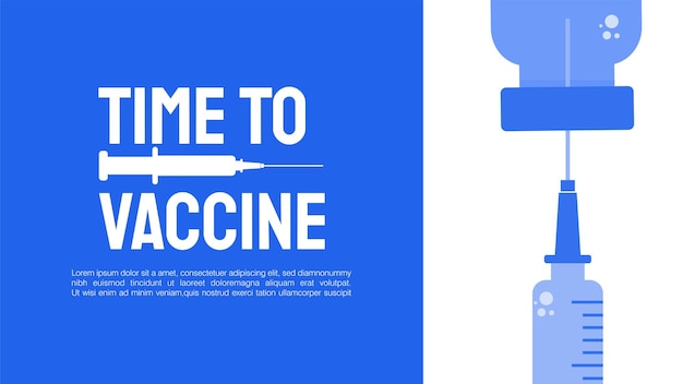 Plik wektorowy projekt koncepcji szczepień czas na szczepienie mikroskopu banerowego i strzykawki szczepionką