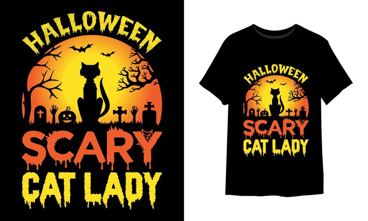 Wektor projekt koszulki halloween straszny kot pani halloween