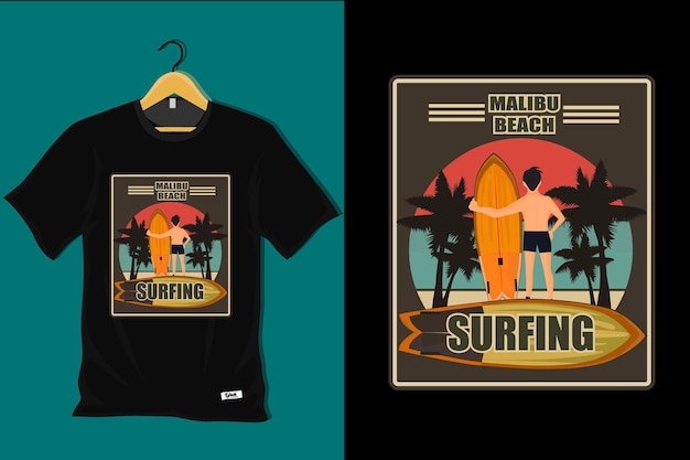 Projekt Koszulki Malibu Beach Surfing Retro