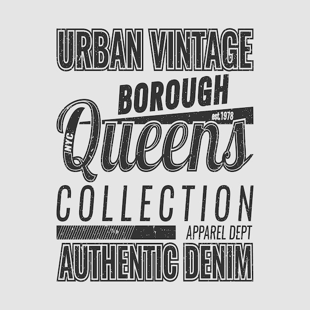 Projekt Koszulki Miejskiej Vintage Borough Queens Typografii