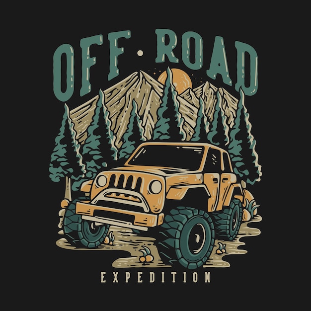 Projekt Koszulki Off Road Expedition Z Samochodem Terenowym W środku Górskiej Ilustracji Vintage