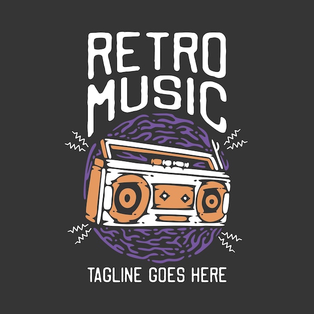 Projekt Koszulki Retro Muzyka Z Radiem I Ilustracją W Stylu Vintage Na Szarym Tle