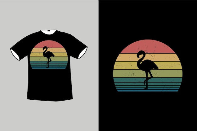 Projekt koszulki retro vintage flamingo zachód słońca