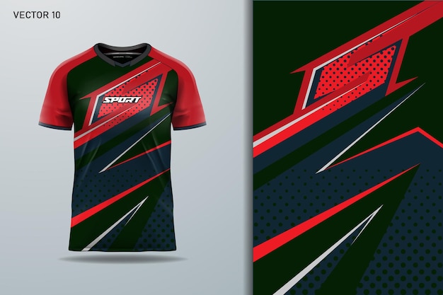 Plik wektorowy projekt koszulki sportowej z paskami dla piłki nożnej, wyścigów e-sportów, kolor czerwony