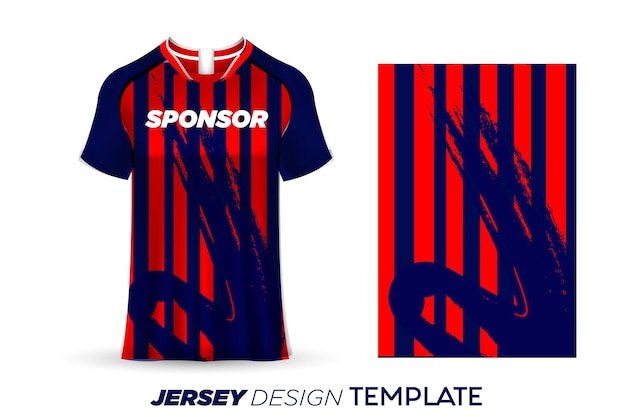 Projekt Koszulki Sublimacyjnej Szablon Koszulki Sportowej Piłkarskiej - Projekt Koszulki Sportowej Czerwone Niebieskie Tło