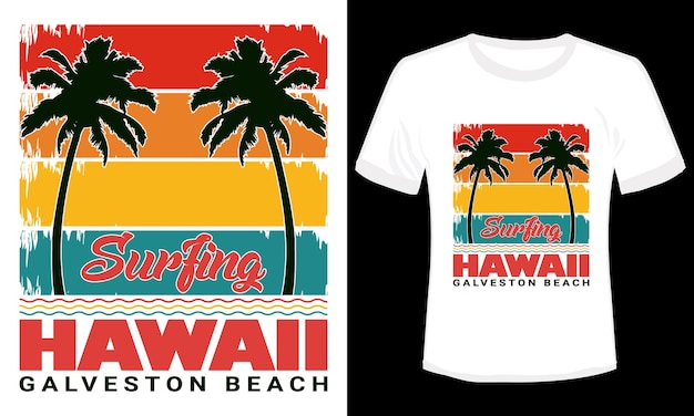 Projekt Koszulki Surfingowej Hawaje Galveston Beach Kolorowa Ilustracja