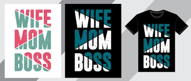 Projekt koszulki typografii żona mama szef