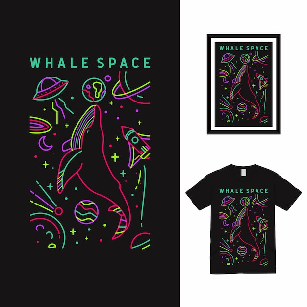 Projekt Koszulki Whale Space Line Art