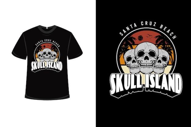 Projekt Koszulki Z Czaszką Santa Cruz Beach Skull Island W Kolorze Pomarańczowo-żółto-kremowym I Szarym