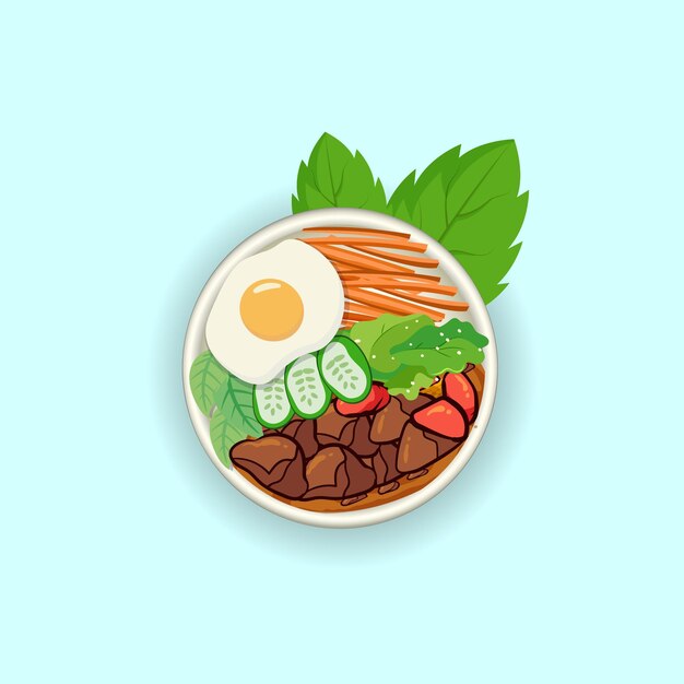 Projekt Kreatywnych Ilustracji Bibimbap. Doskonałe Pyszne Jedzenie Azjatyckie Premium Wektor.