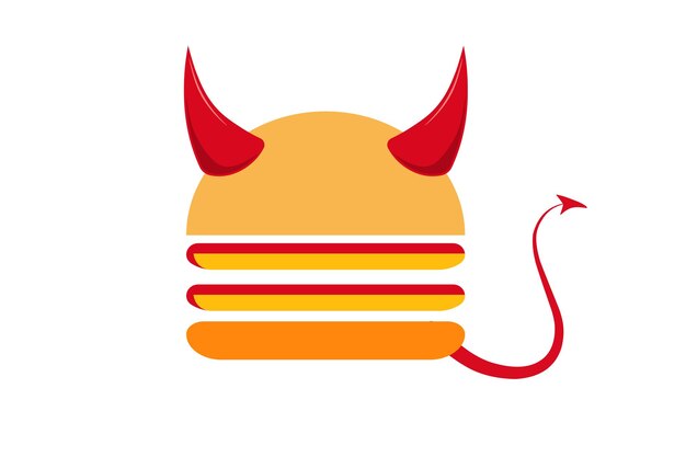 Projekt logo burgera potwora z ilustracją maskotki diabła burgera w formacie wektorowym