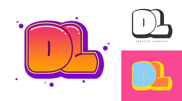 Wektor projekt logo dl dla festiwalu lub imprezy początkowa litera d i l w stylu graffiti kreatywne nowoczesne litery nazwa firmy czcionki typografia dzieci modne logo lub tożsamość