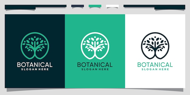 Projekt Logo Drzewa Botanicznego W Stylu Linii I Koncepcji Koła Premium Wektorów