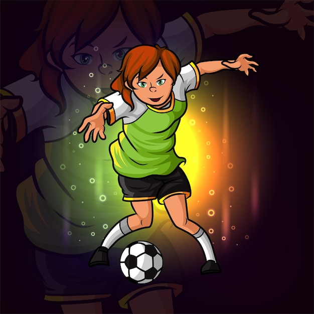 Projekt logo e-sportowej dziewczyny w piłce nożnej na ilustracji
