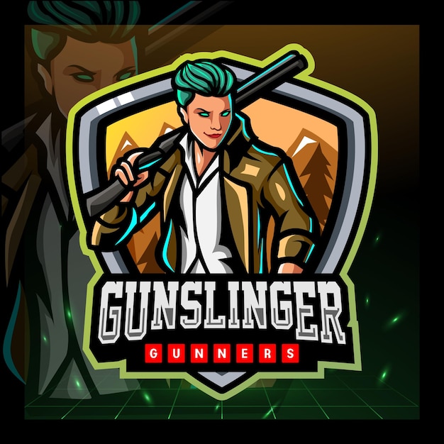 Plik wektorowy projekt logo e-sportu maskotki gunslinger