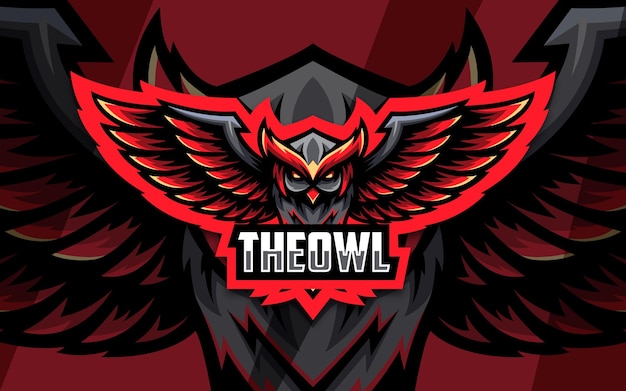 projekt logo e-sportu w nowoczesnym stylu z czerwoną sową