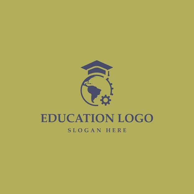 Projekt logo edukacji z globową czapką i sprzętem do ukończenia studiów