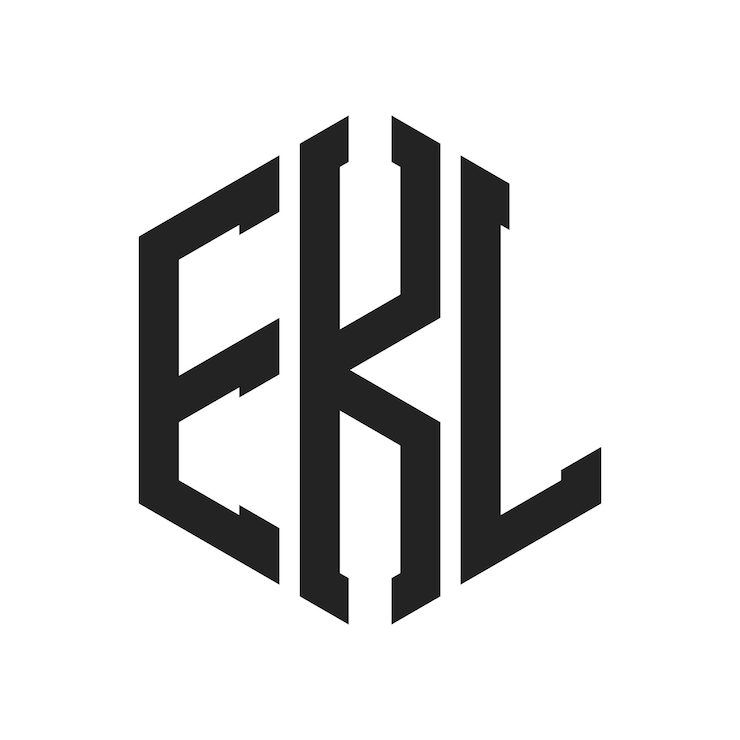 Wektor projekt logo ekl początkowa litera ekl monogram logo w kształcie sześciokątnego