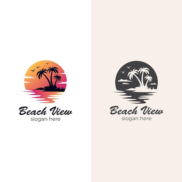 Projekt Logo Elementu Wektora Surfowania Oceanu Na Letnią Plażę Z Ilustracją Logo Zachód Słońca Wakacje