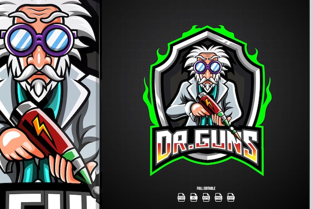 Plik wektorowy projekt logo esport doctor gun dla streamerów