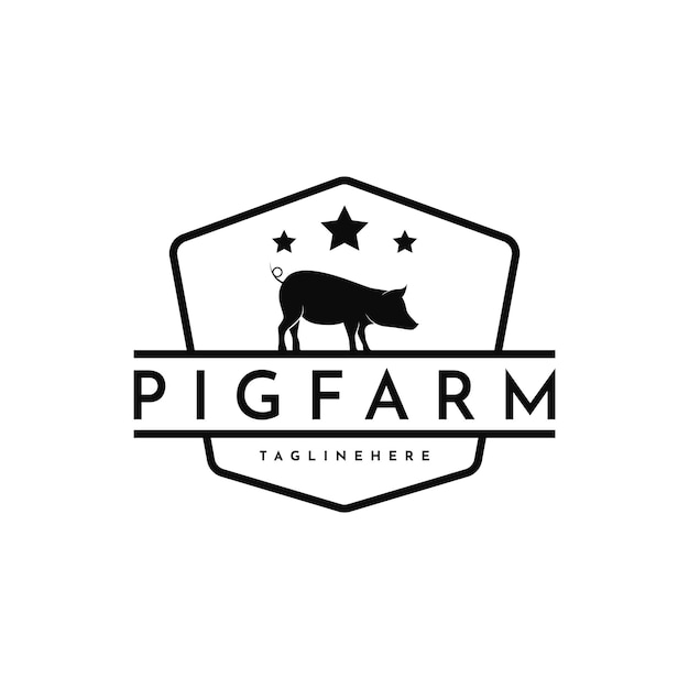 Projekt Logo Farmy świń W Stylu Vintage Z Hipsterskim Stylem Rysowania