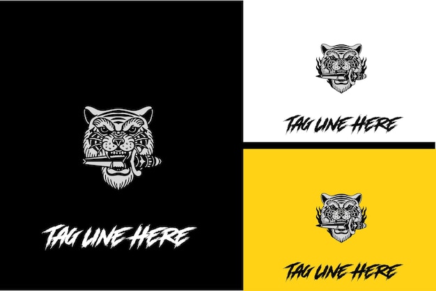 Projekt Logo Głowy Tygrysa I Wektora Czarno-białego Miecza