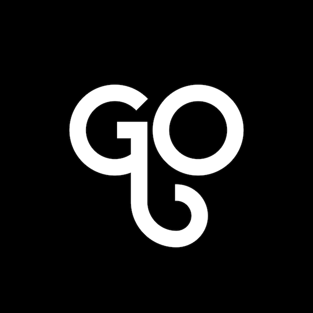 Projekt logo GO na czarnym tle (GO Creative Initials Letter Logo Concept, GO Letter Design, GO White Letter Design on Black Background)