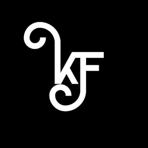 Projekt logo KF na czarnym tle KF kreatywne inicjały koncepcja logo kF projekt logo KF projekt białych liter na czarnym terenie K F k f logo