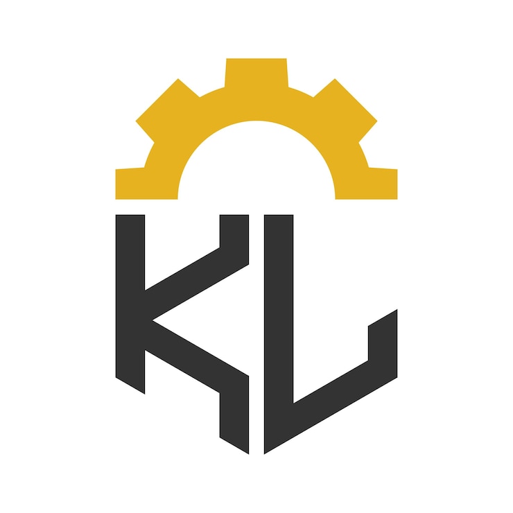 Wektor projekt logo kl letter gear dla centrum serwisowego fabryki napraw przemysłowej, cyfrowej i mechanicznej