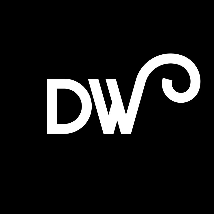 Wektor projekt logo liter dw na czarnym tle dw kreatywne inicjały koncepcja logo liter dw projekt liter dw projekt białych liter na czarnym tle d w d w logo