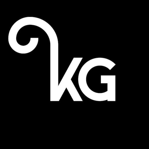 Plik wektorowy projekt logo liter kg na czarnym tle kg kreatywne inicjały koncepcja logo litery kg projekt litery kg projekt białej litery na czarnym tle k g k g logo