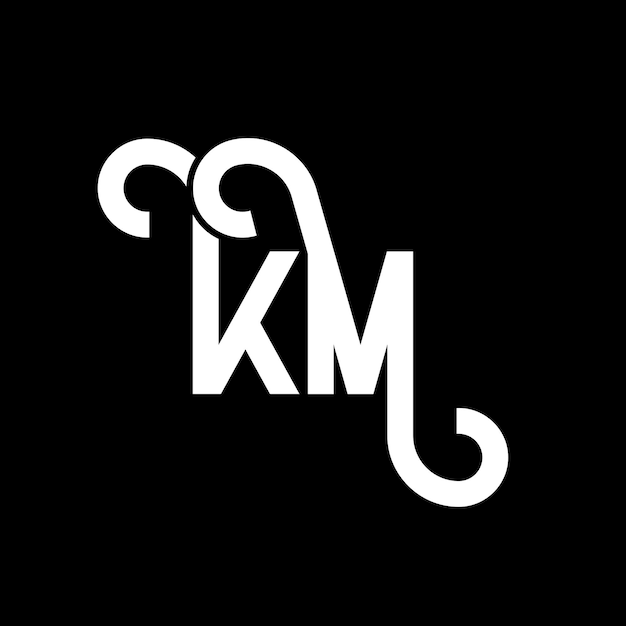 Plik wektorowy projekt logo litery km na czarnym tle km kreatywne inicjały koncepcja logo litery km projekt litery km projekt białej litery na czarnym tle k m k m logo