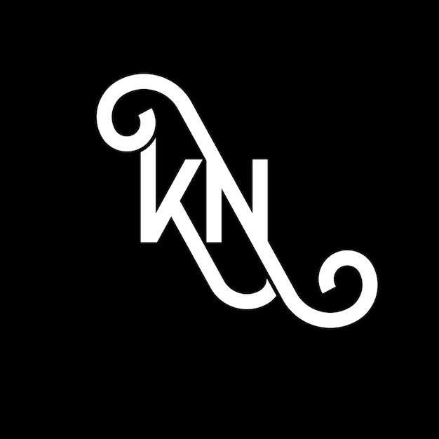 Plik wektorowy projekt logo litery kn na czarnym tle projekt logo liter kreatywnych inicjałów kn projekt logo liter białych liter kn na czarnem tle