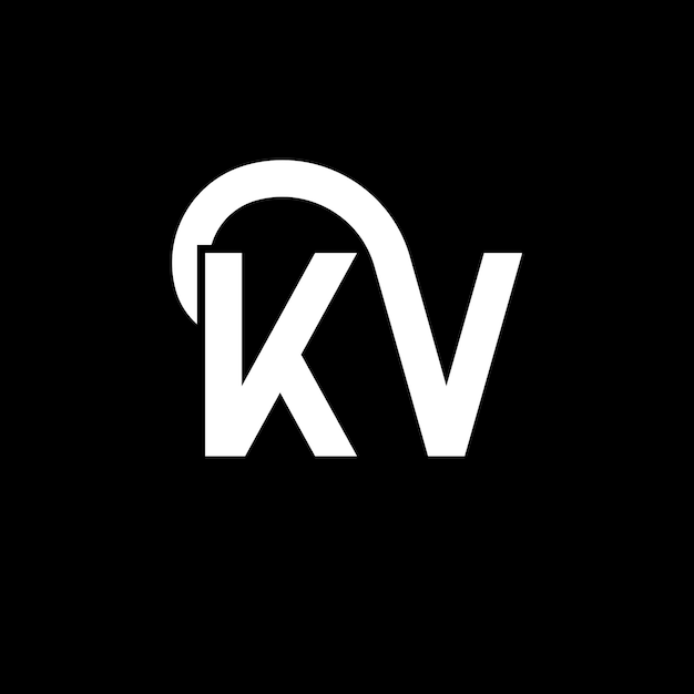 Projekt logo litery KV na czarnym tle KV kreatywne inicjały koncepcja logo liter KV projekt liter KV biały projekt litery na czarnym tle